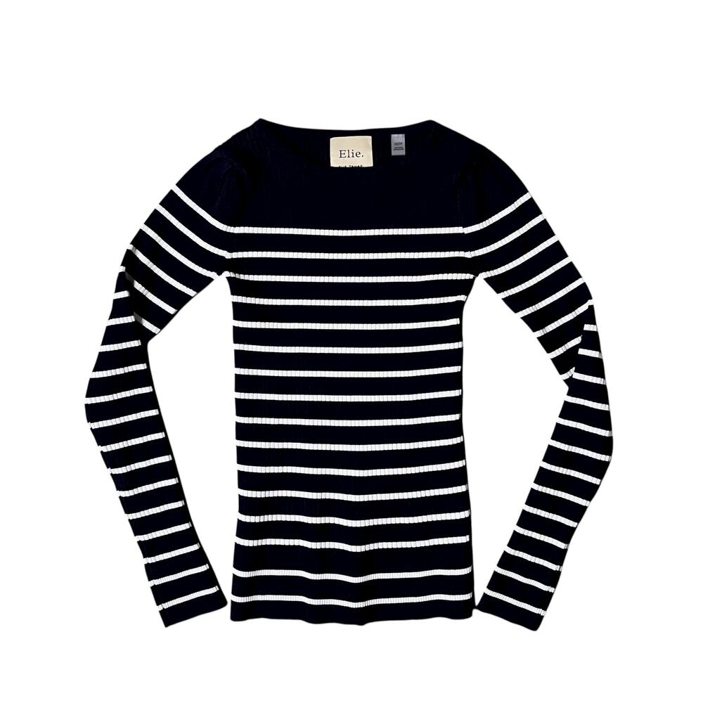 Elie Tahari Striped Pullover Sweater SZ XS Navy White Viscose Blend Nautical Top